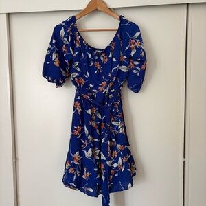 envy Royal Blue Floral Off-Shoulder Dress
